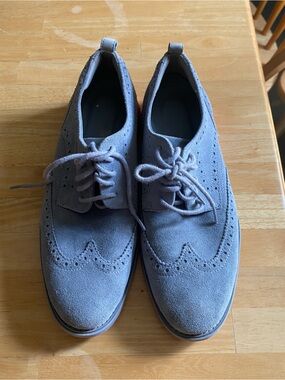Cole Haan Light Gray Suede Wingtip Derby Shoes